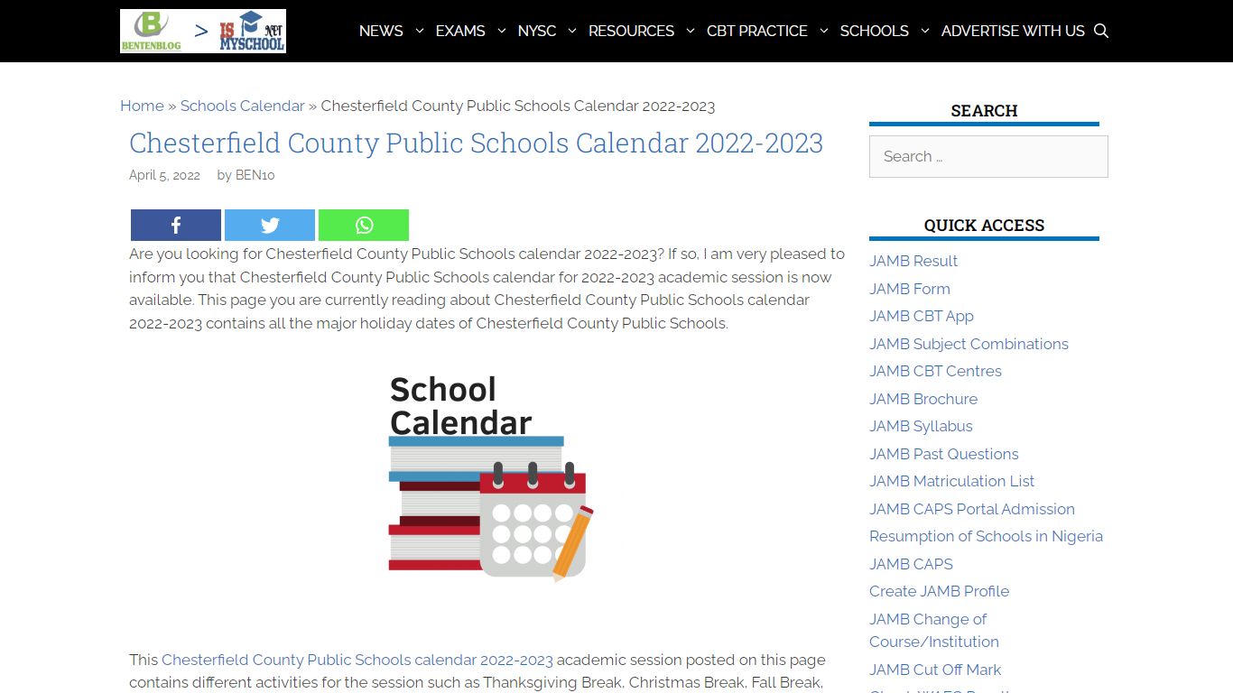 Chesterfield County Public Schools Calendar 2022-2023